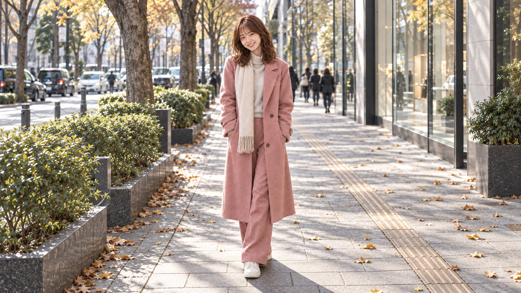 東京・表参道の街角で微笑むARI。