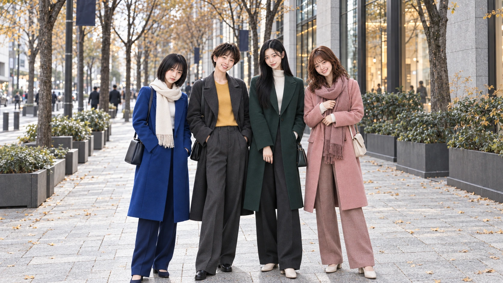 東京・丸の内で肩を並べるSENA、OTOHA、WOOA、ARI。